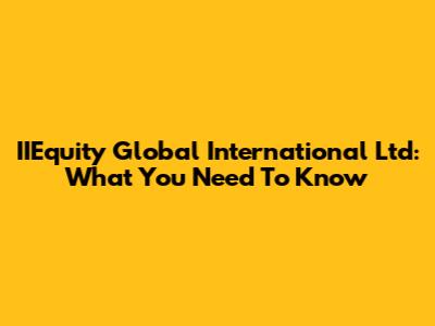 IIEquity Global International Ltd: What You Need To Know